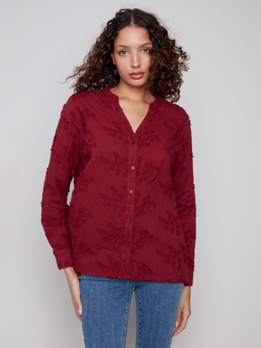 Flower Applique Button Down Blouse