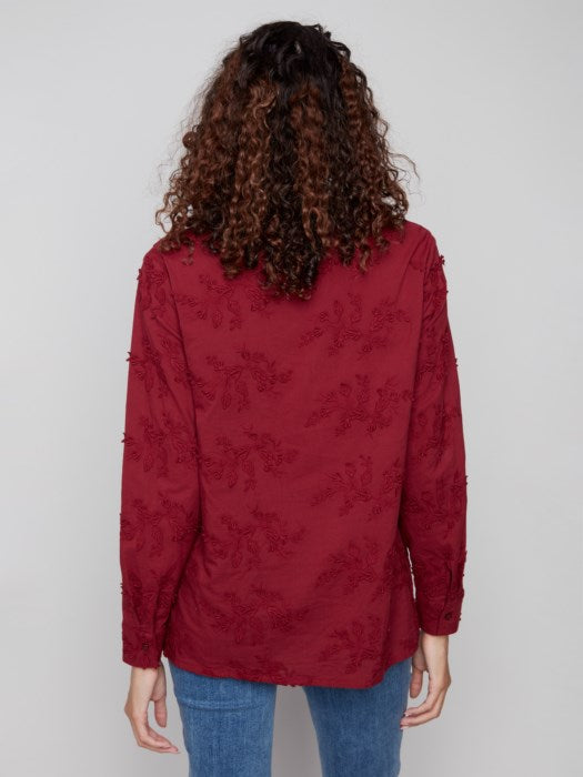Flower Applique Button Down Blouse