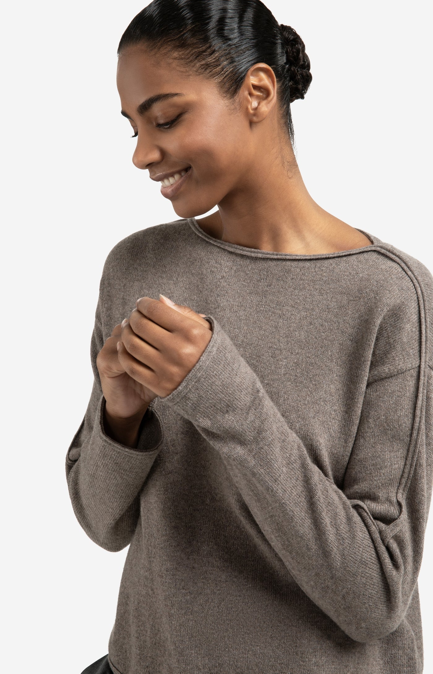 Boatneck Sweater With Seam Detail