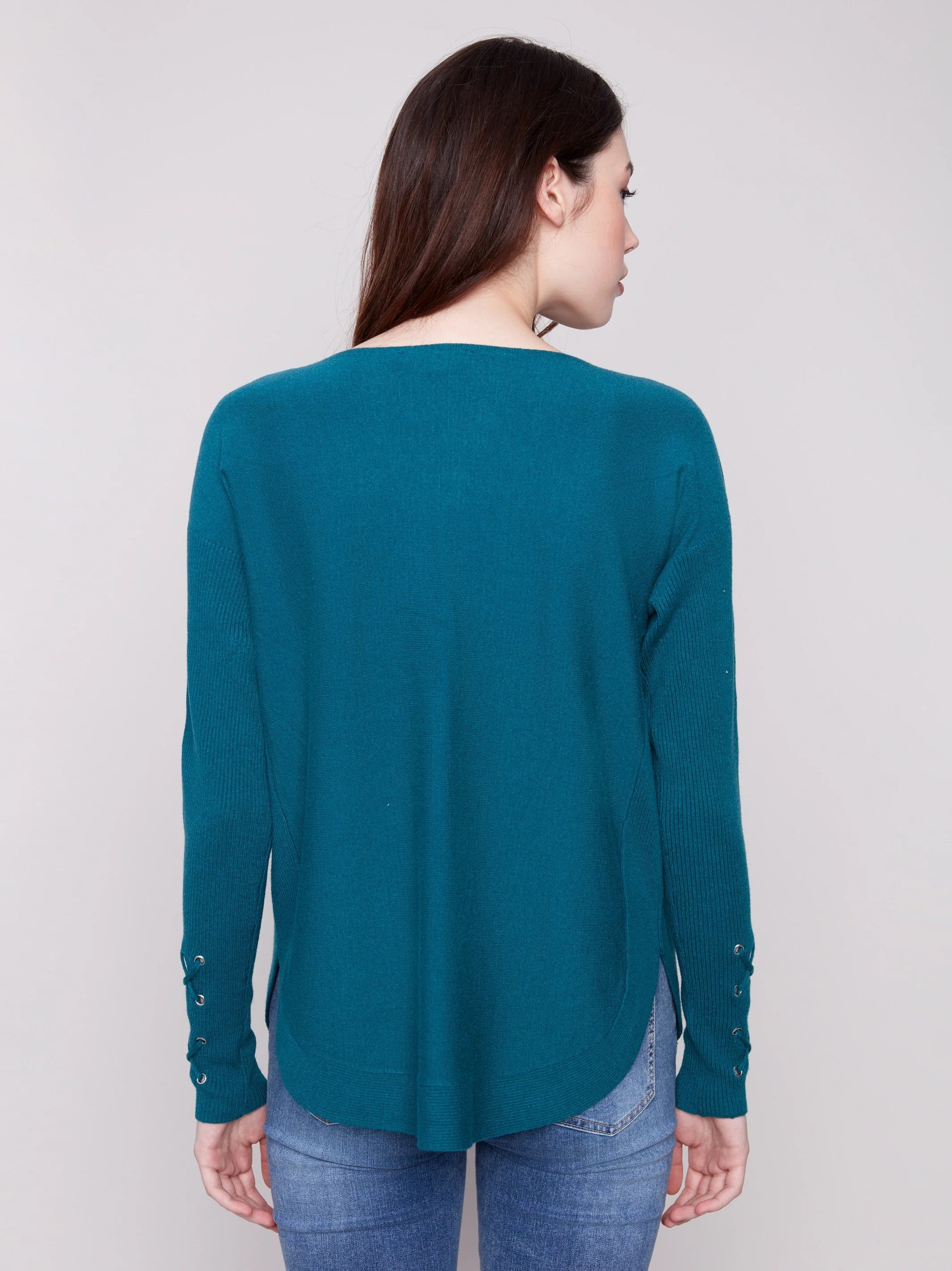 Lace Up Cuff Knit Top