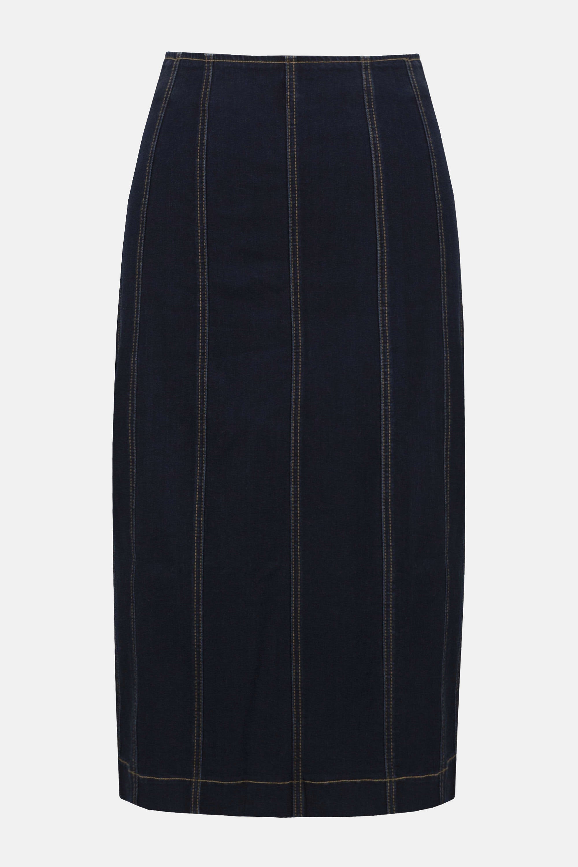 Stretch Denim Paneled Pencil Skirt