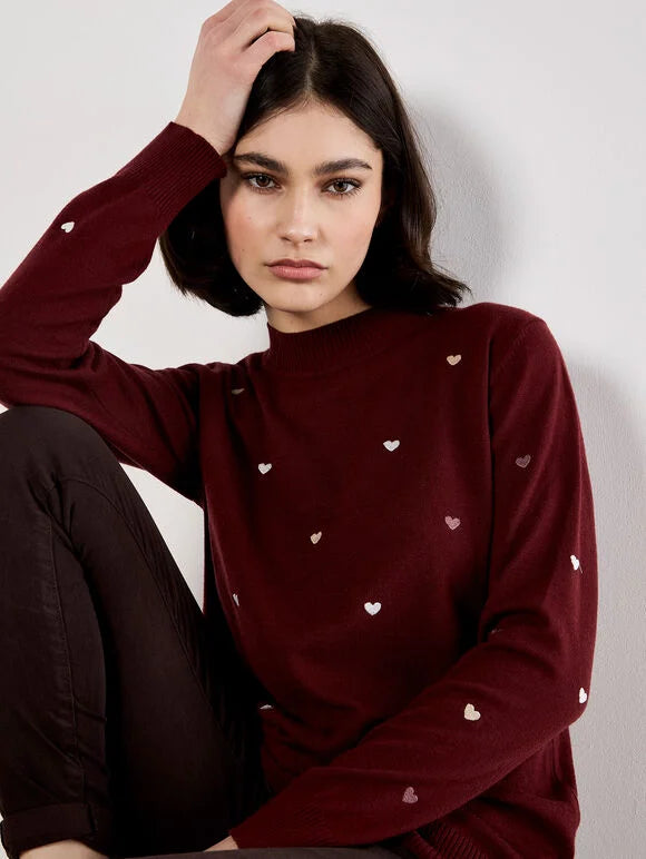 Embroidered Heart Fine Knit Sweater