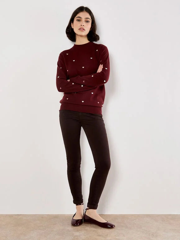Embroidered Heart Fine Knit Sweater