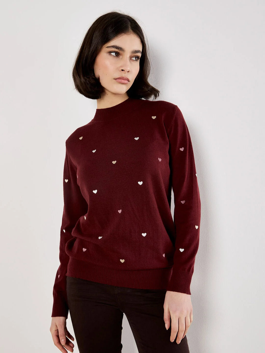 Embroidered Heart Fine Knit Sweater