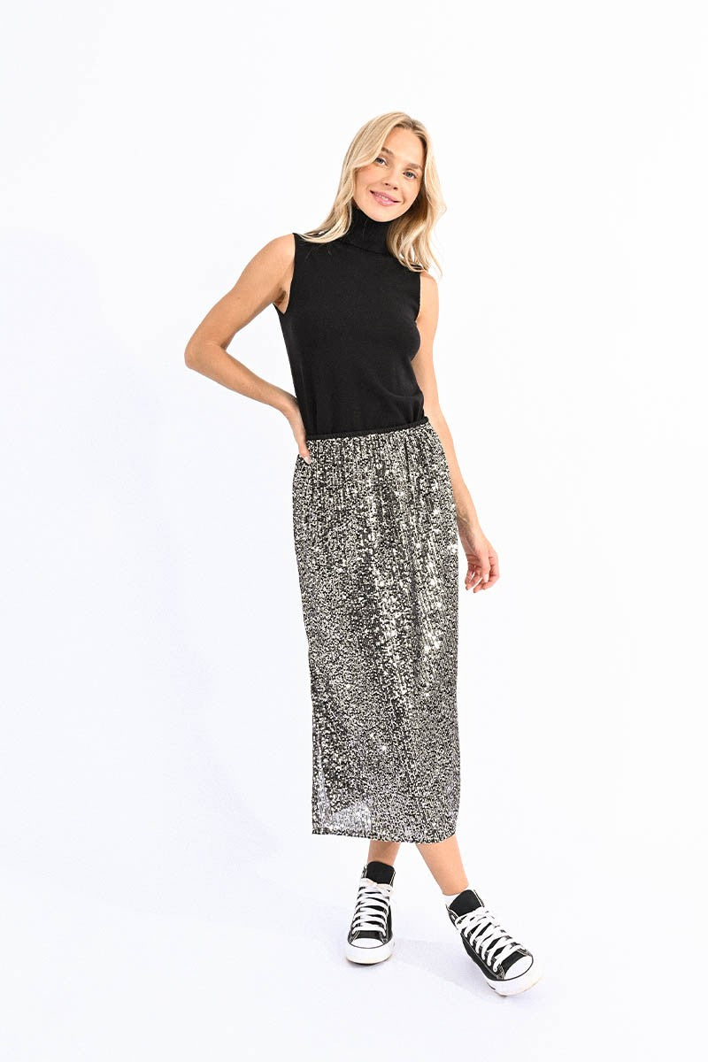 Sequined Slit Long Skirt