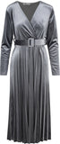 Velvet Pleated Belt Dress