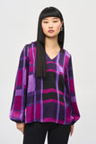 Abstract Plaid Print Blouse