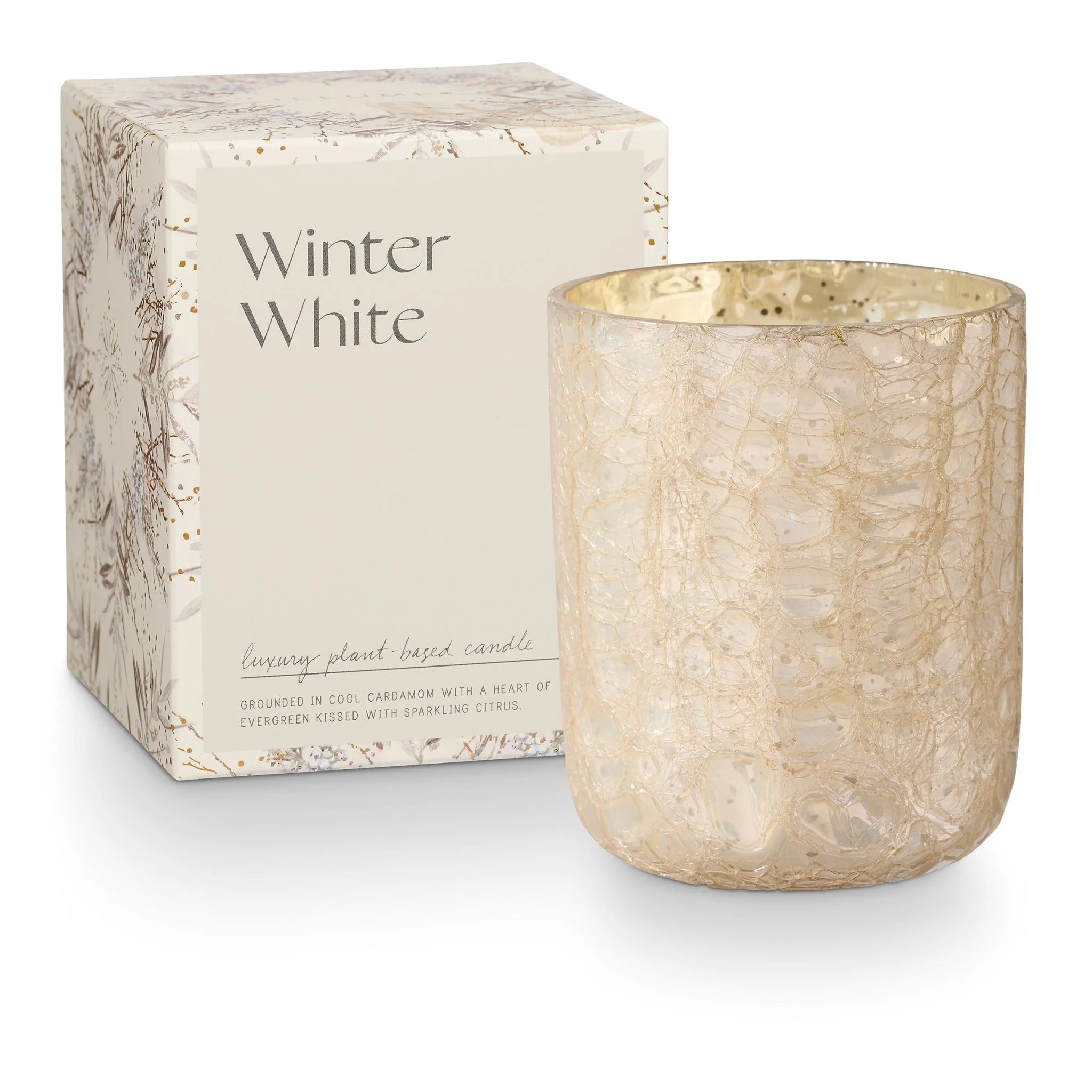 Winter White Crackle Glass Candle