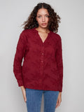 Flower Applique Button Down Blouse