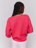 Linen Blend Front Tie Blouse