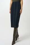 Stretch Denim Paneled Pencil Skirt