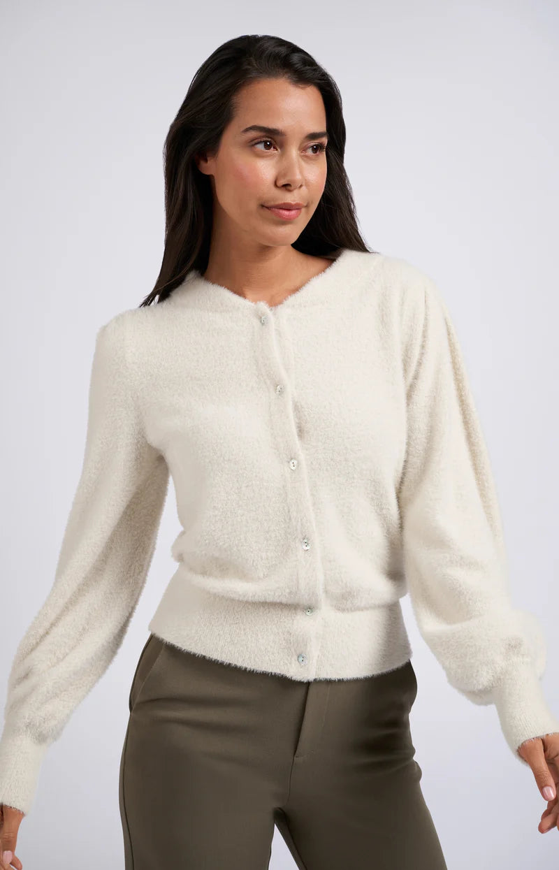 Chalk White Fluffy Cardigan S