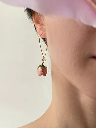 Pink Rose Bud Drop Earrings