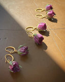 Purple Rose Bud Hoop Earrings