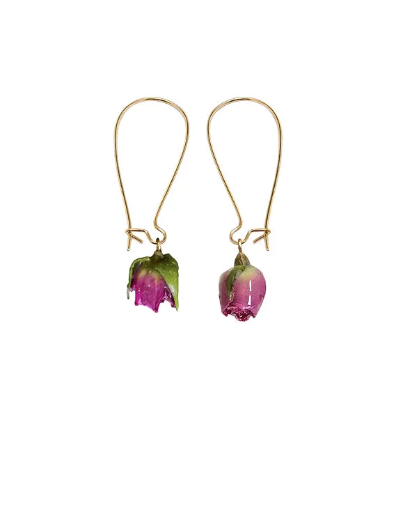 Purple Rose Bud Drop Earrings