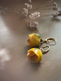 Yellow Rose Bud Hoop Earrings